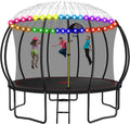 1500LBS 16FT 15FT 14FT 12 FT 10FT 8FT Tranpoline for Kids and Adults with Sprinkler, Lights with Music Speaker, Socks, Water Ball, Heavy Duty Outdoor Tranpoline with Net Enclosure and Ladder