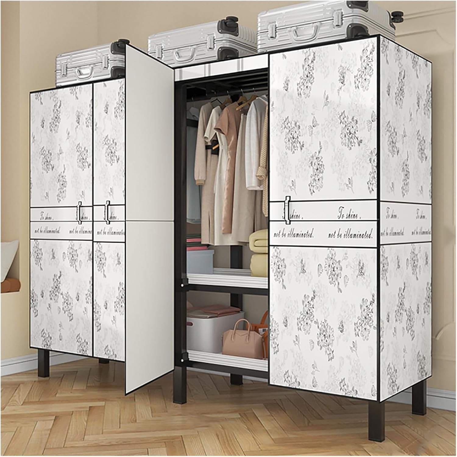 Foldable Wardrobe With Cover, 1200LBS Portable Closet, Portable Metal Covered Clothes Rack, Freestanding Closet Garment Rack, Clothing Shelves For Clothes Organizers(B,150cm/59.1inch)