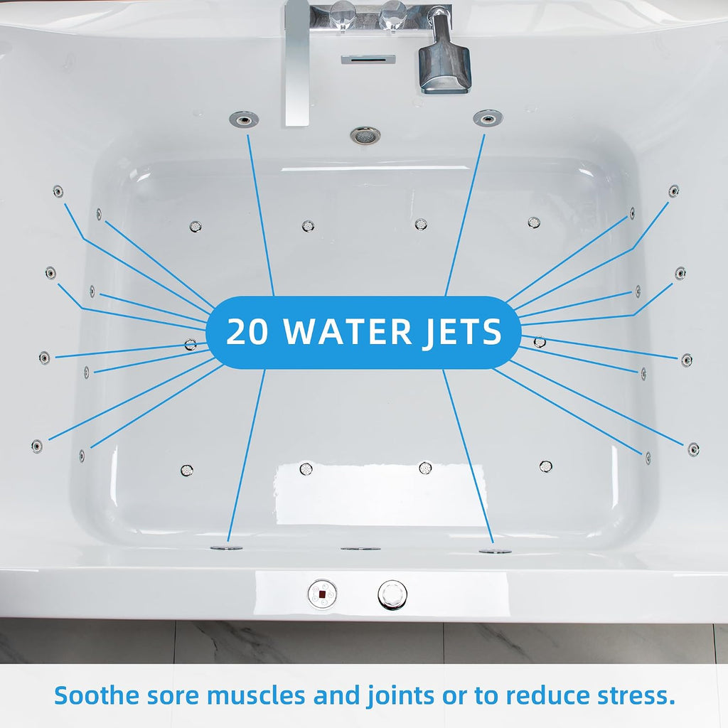 WOODBRIDGE 70-7/8'L x 47-1/4'W 2 Person Freestanding Hydrotherapy Whirlpool and Air Bath Heated Soaking Combination Massage Tub with Adjustable Speed Air Blower and Display Control Panel, B0091
