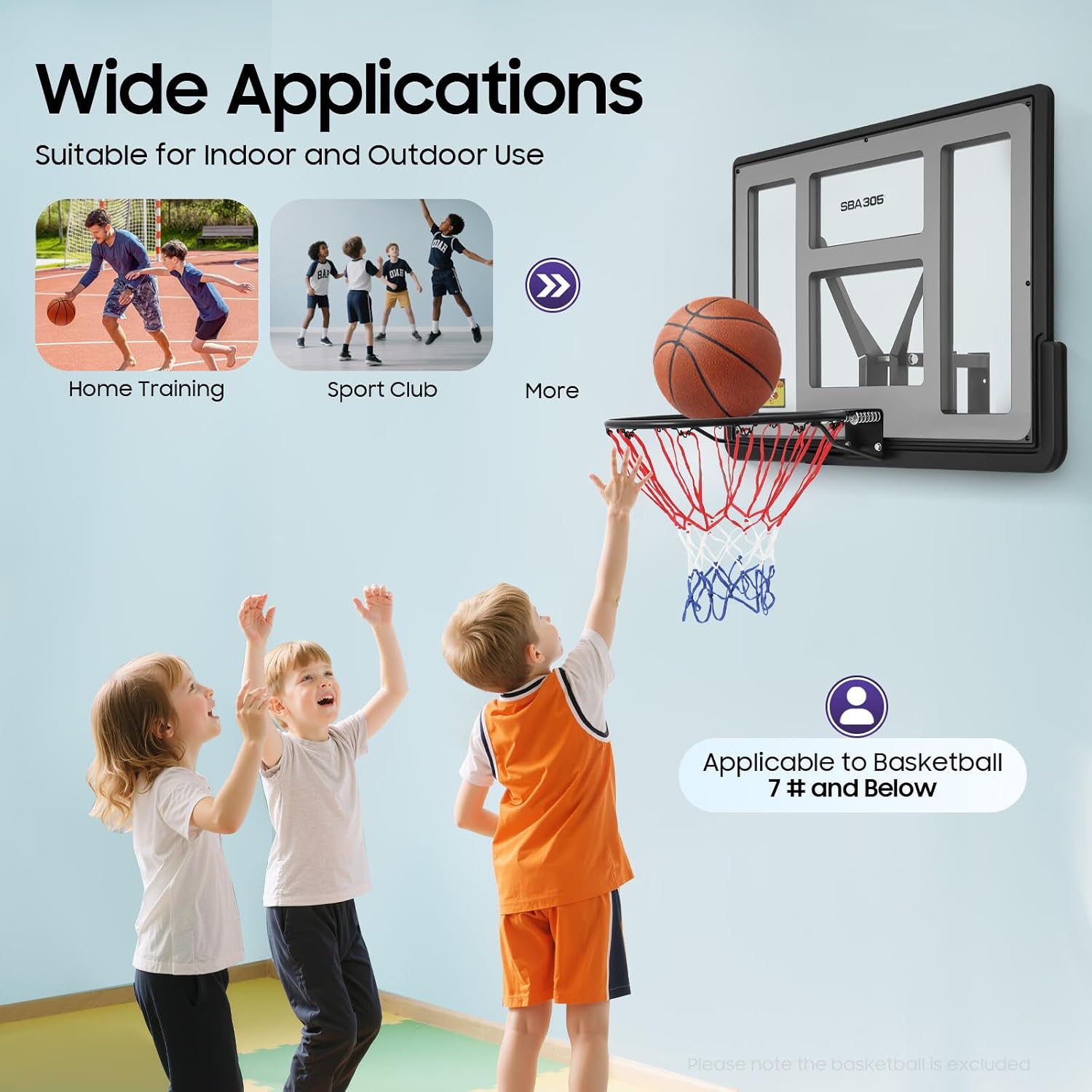Performance Pet Backboard & Rim Combo, Wall Mount Basketball Backboard Adjustable Basketball Hoop Removable Backboard Rim Kit Hoops with Basket Net for Outdoors Club Home Training
