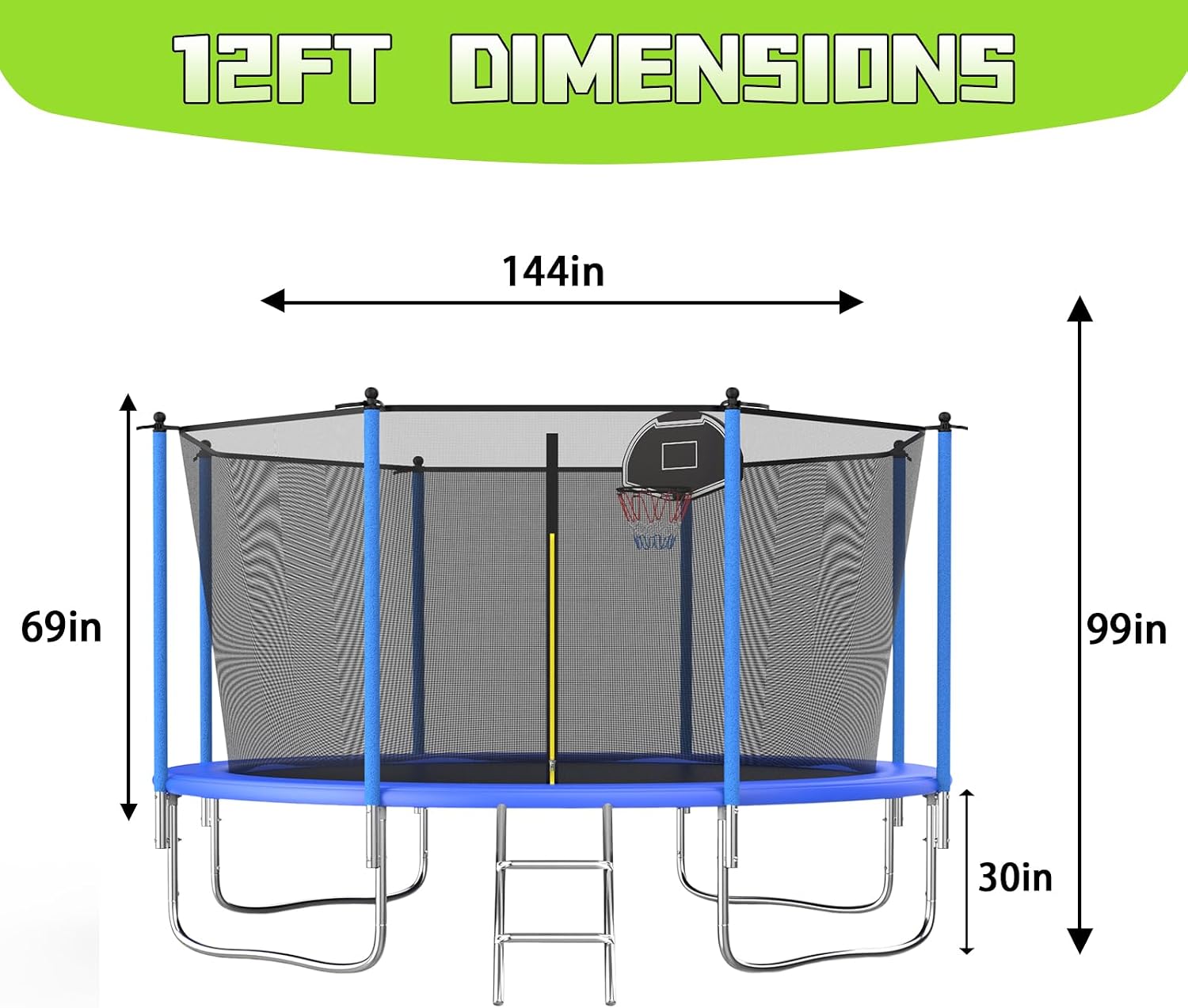 Tranpoline 10FT 12FT 14FT 16FT Tranpoline for Kids with Safety Enclosure Net Recreational Tranpoline for Adults ASTM Approval Backyard Outdoor Tranpoline with Basketball Hoop