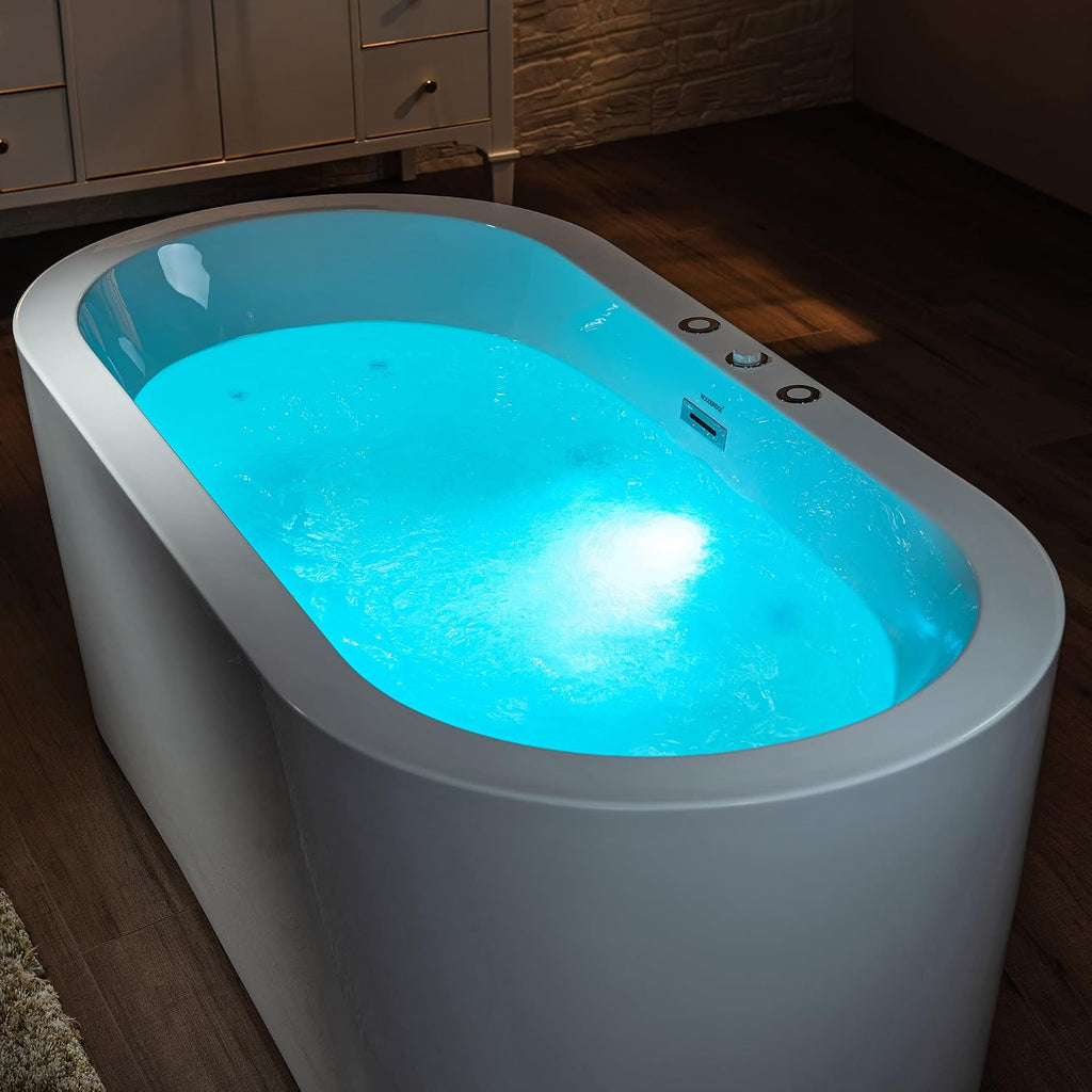 WOODBRIDGE 66-1/2' x 31-7/8' Whirlpool Water Jetted and Air Bubble Freestanding Heated Soaking Combination Bathtub, BJ200