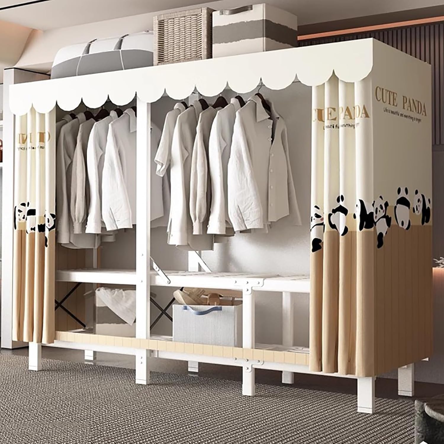 Heavy Duty Foldable Closet, Portable Covered Clothes Rack for Hanging Clothes Armoire Wardrobe Closet System Freestanding Coat Storage Garment Racks(Panda Garden,167cm/65.7in)