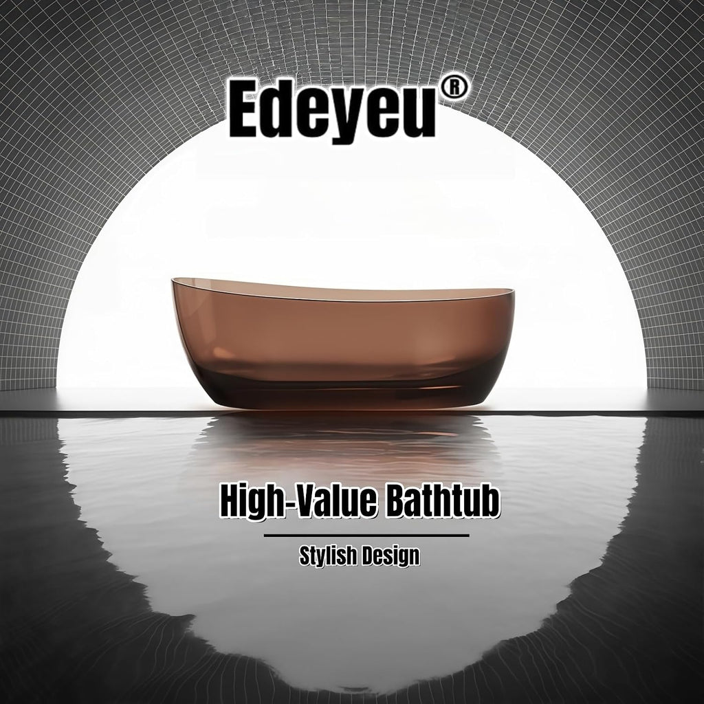 60' Edeyeu Freestanding Bathtub - Modern Minimalist Soaker Tub with Natural Resin Construction, Durable Stand Alone Tub for Luxurious Soaking Experience, with Drain Blue