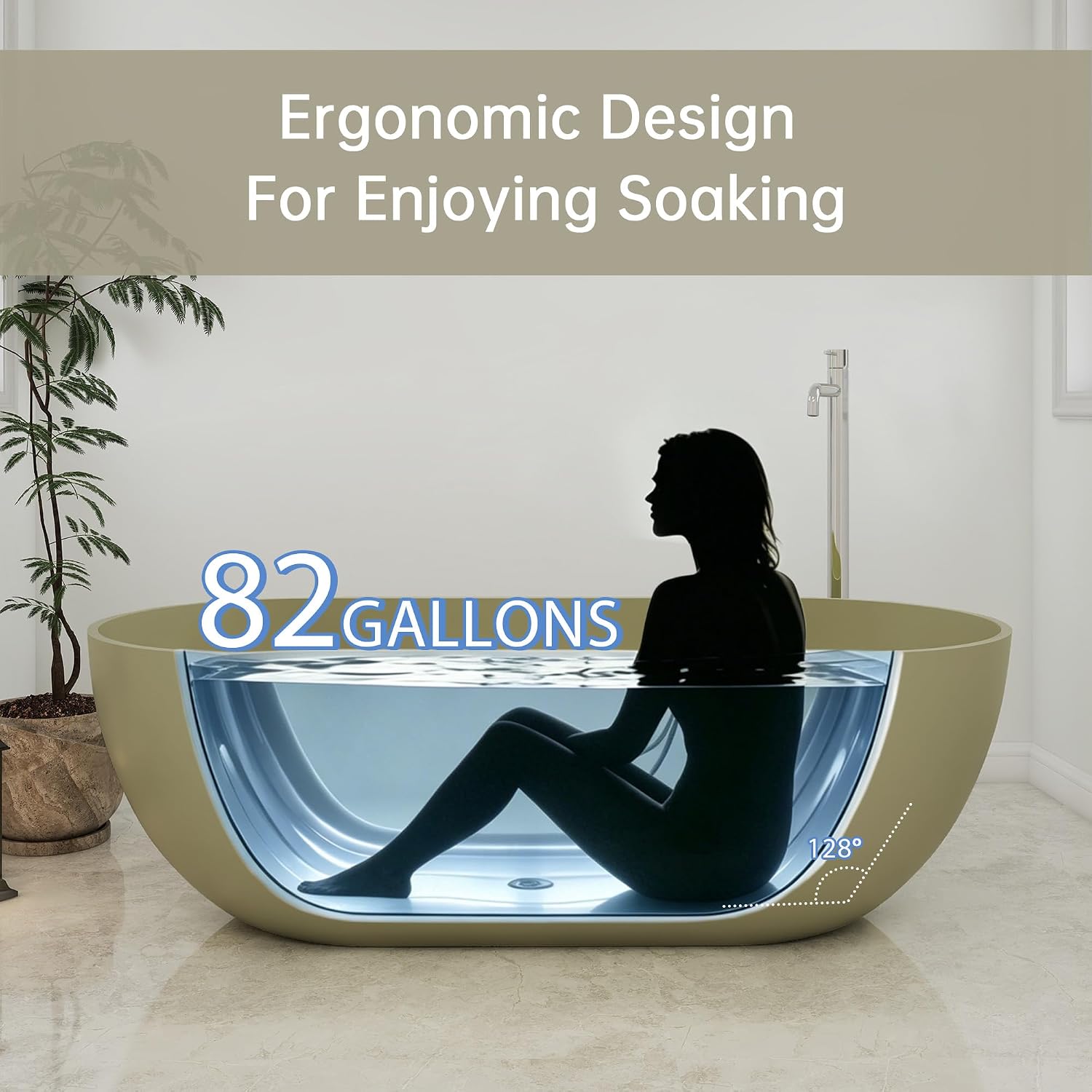 69'' Free Standing Tub, Stone Resin Freestanding Bathtub, Soaking Tubs with Overflow and Pop-up Drain
