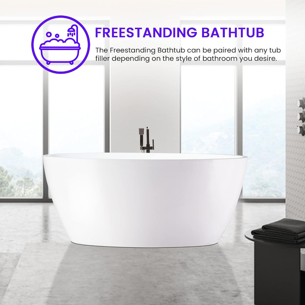 Vanity Art 59' X 32' Freestanding Bathtub | Home Improvement Bathtubs with Contemporary Design for Soaking and Bathing, Overflow and Pop-up Drain with UPC Certified, Acrylic, VA6834-M