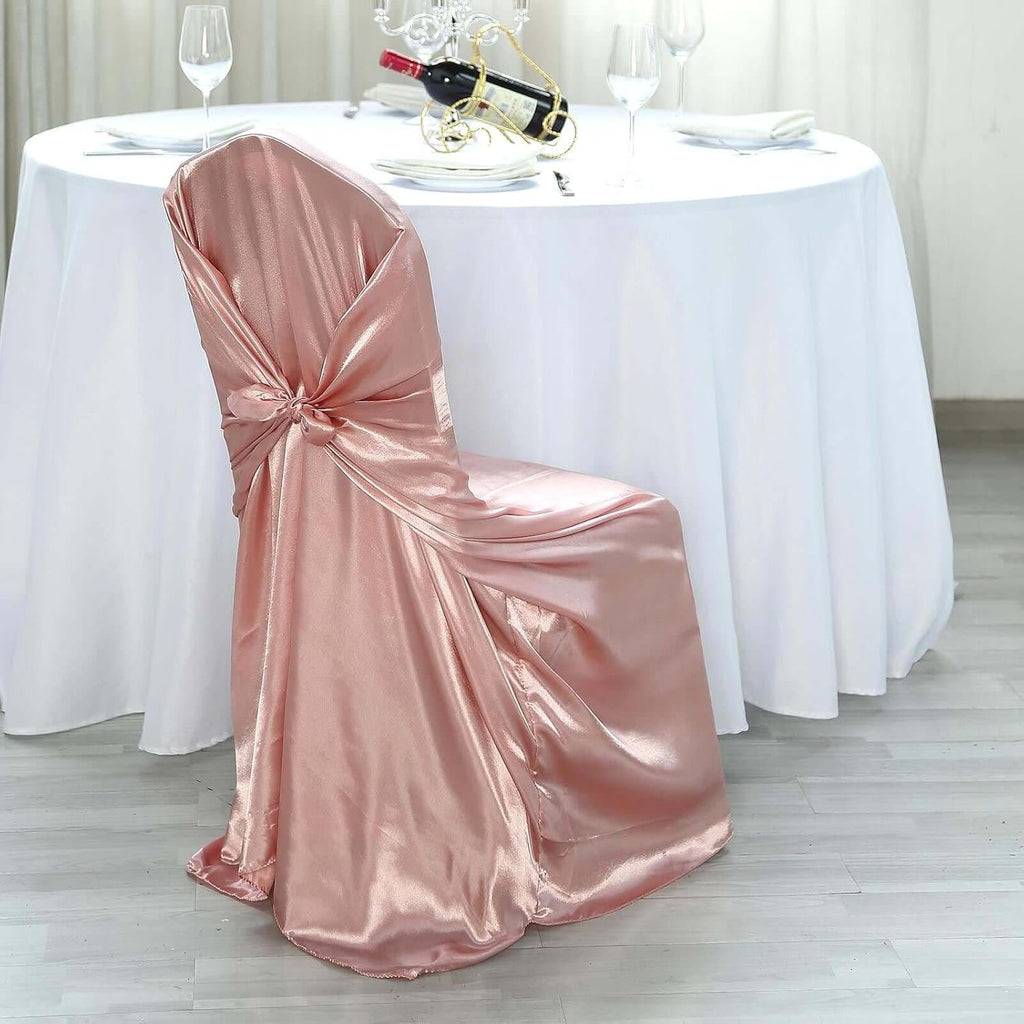 Tableclothsfactory Dusty Rose Silky Satin Universal Chair Covers Fits All Type of Chairs Event Dinning Slipcover for Wedding Party Banquet