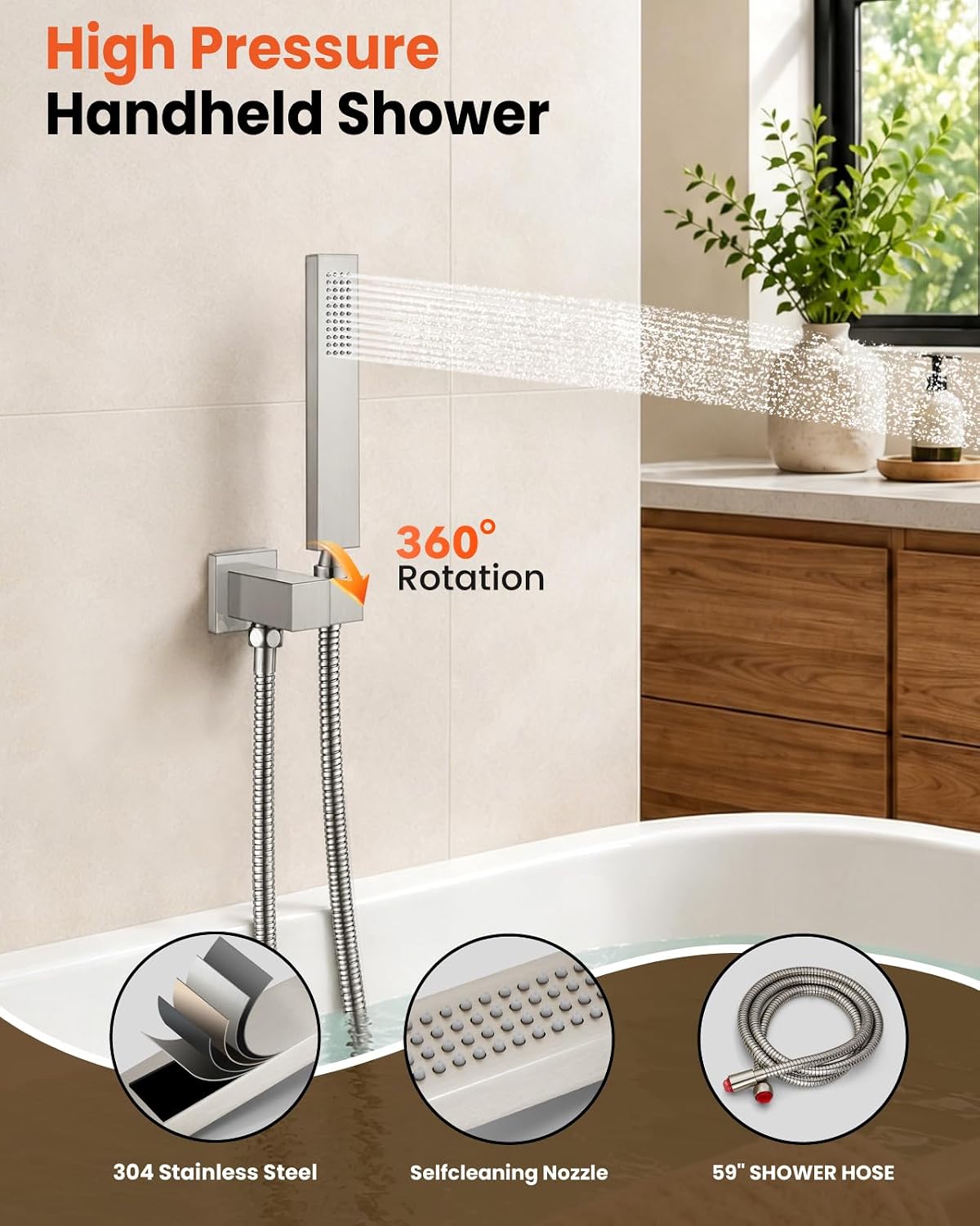 gotonovo Wall Mounted Bathtub Faucet with Hand Held Sprayer,Tub Shower Faucet Set,Single Handle Bathroom Shower System Mixer for Tub,Rough-In Valve Included Swivel Tub Spout Brushed Nickel