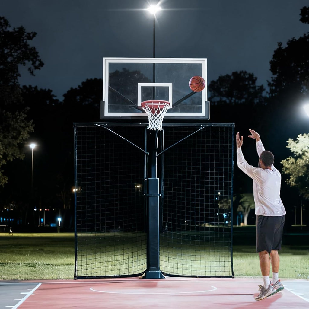 Katop Basketball Yard Guard 12x10 FT & Hoop Light Bracket Accessory, Heavy Duty Return Net System for Outdoor Court with Durable UV-Resistant Net and Sturdy Metal Frame (Light Not Included)