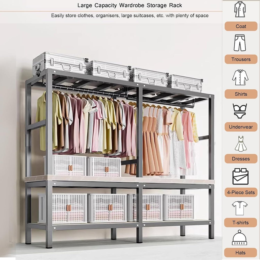 20.5in Width Foldable Heavy Duty Clothes Rack with Cover 2000LBS Rolling Garment Rack On Lockable Wheels Portable Wardrobe Closet for Bedroom for Hanging Clothing Coat Storage Rack(203cm/80in)