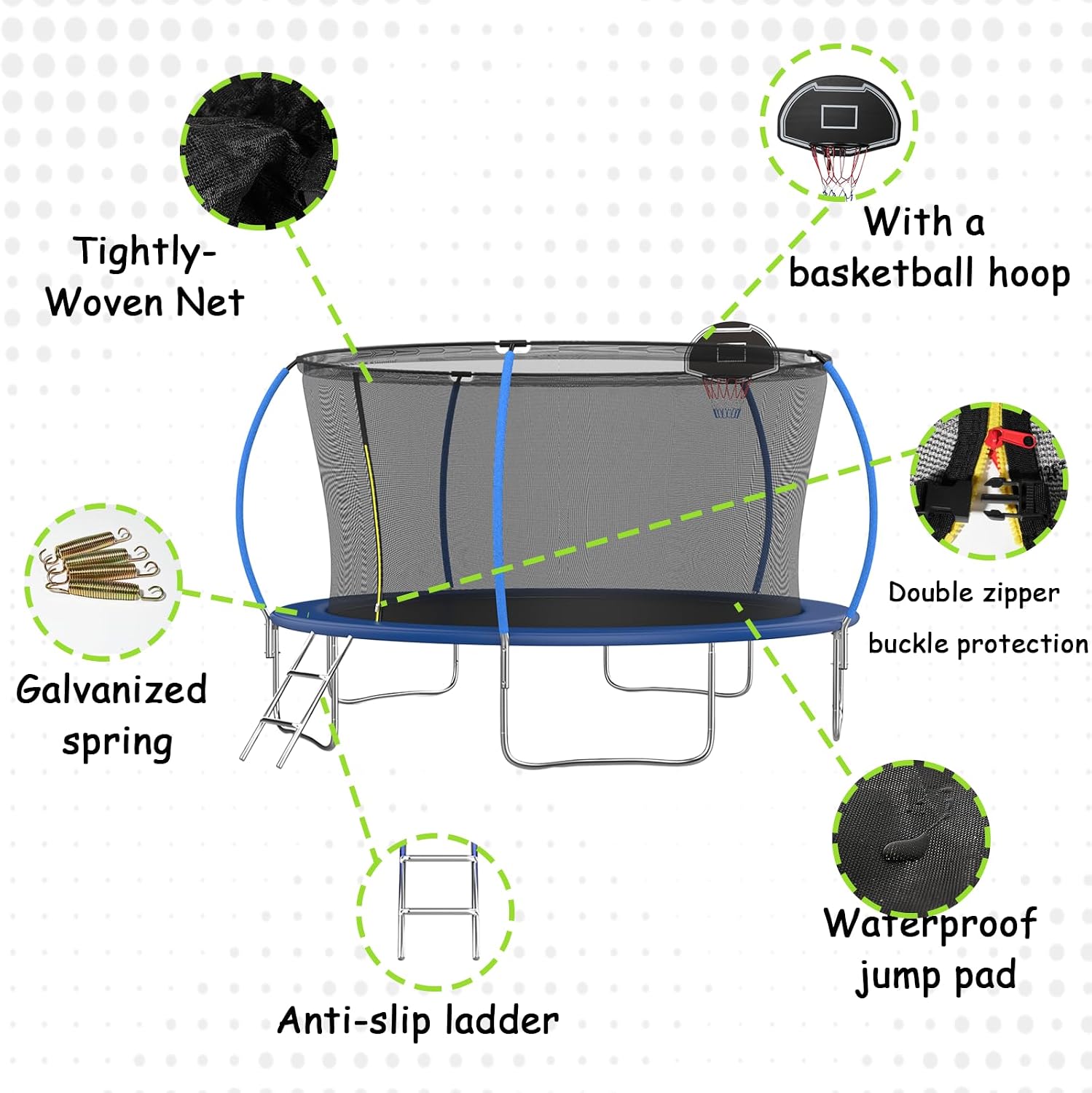 Tranpoline 10FT 12FT 14FT 16FT Tranpoline for Kids with Safety Enclosure Net Recreational Tranpoline for Adults ASTM Approval Backyard Outdoor Tranpoline with Basketball Hoop