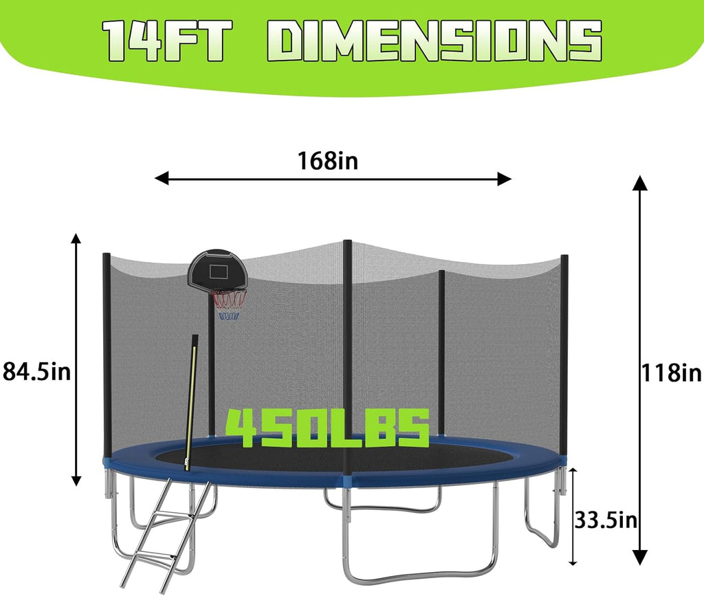 Tranpoline 10FT 12FT 14FT 16FT Tranpoline for Kids with Safety Enclosure Net Recreational Tranpoline for Adults ASTM Approval Backyard Outdoor Tranpoline with Basketball Hoop
