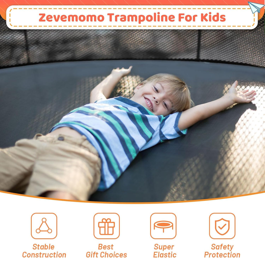 Zevemomo 12 FT Outdoor Kids Trampolines, 12 FT Trampoline with Basketball Hoop & Net, Coating Frame, Heavy Duty Pumpkin Trampolines, Black