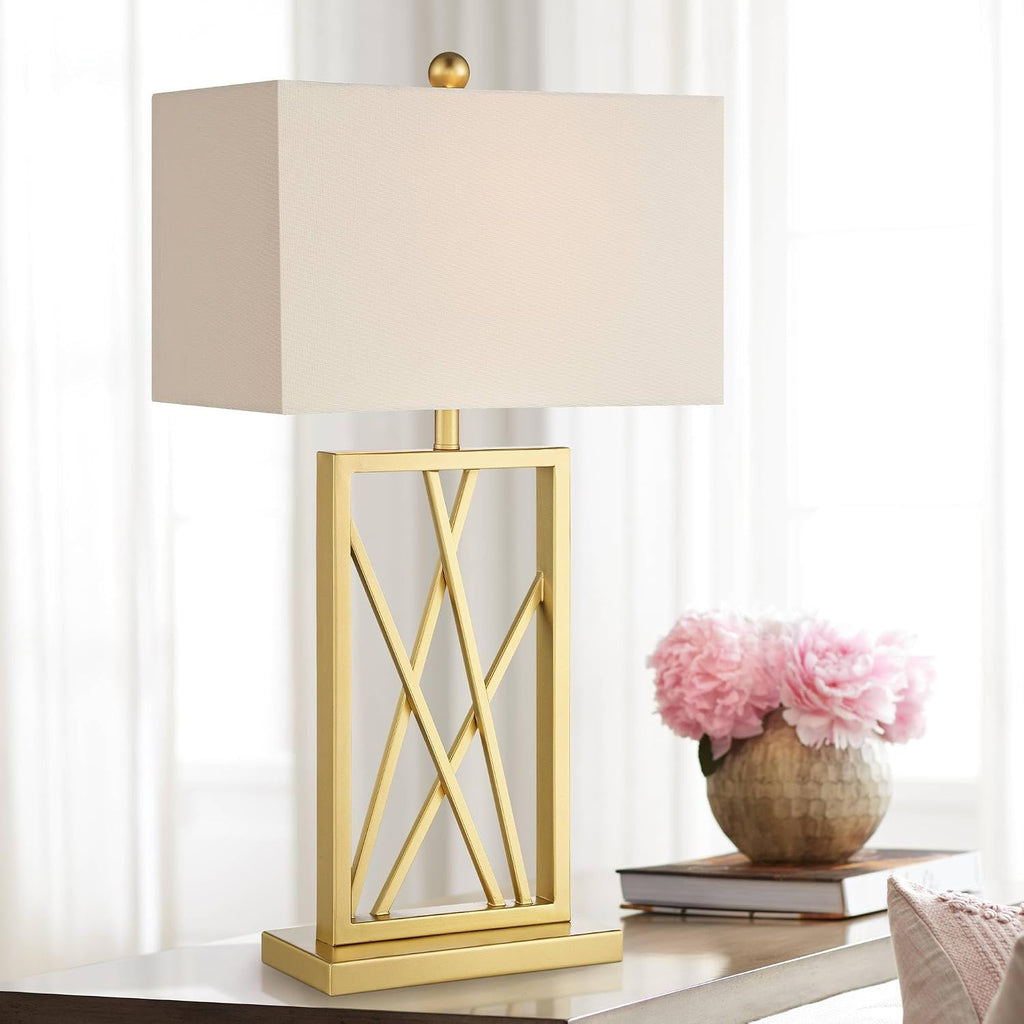 360 Lighting Claudia 26 1/2' Tall Open Metal Base Modern Glam Luxury Table Lamps Set of 2 Gold Finish White Shade Living Room Bedroom Bedside Nightstand House Office Home Reading Kitchen Entryway