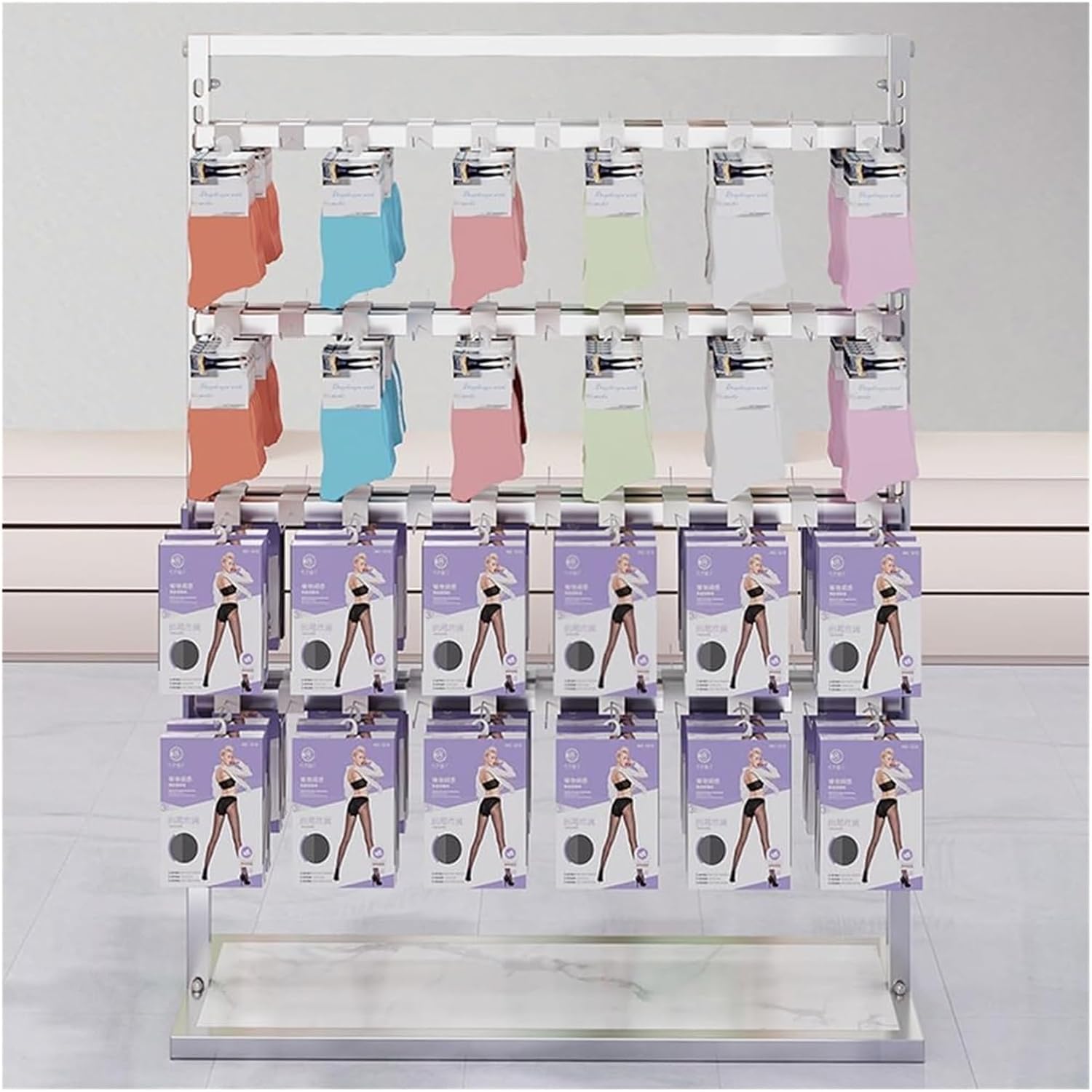 Clothes Rail Garment Rack Floor-Standing Bra Rack, Double Sided Underwear Panty Shorts Display Stand, Boutiques Clothing Retail Store Freestanding Metal Storage,Black-80x35x135cm