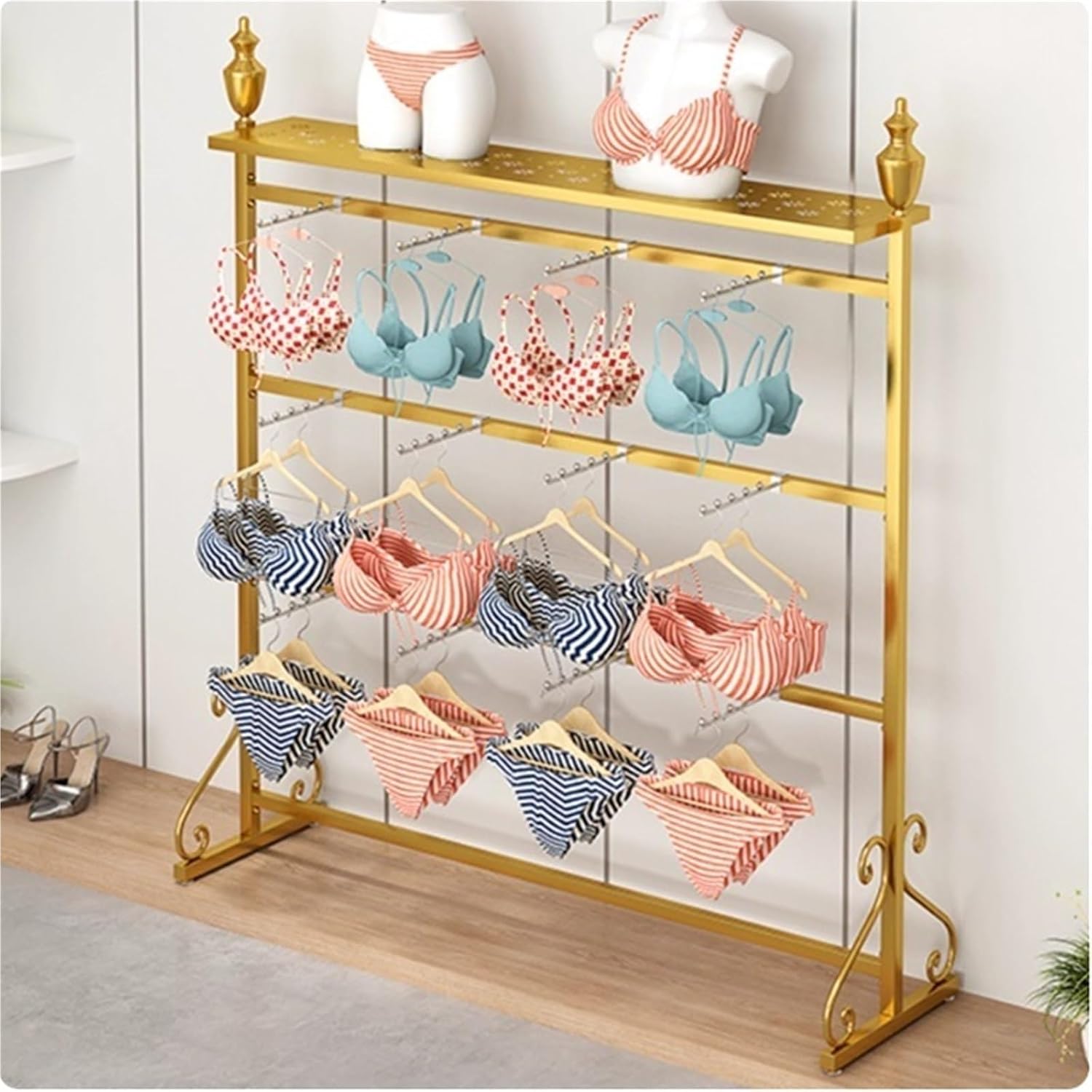 3 Tier Freestanding Lingerie Garment Rack, Metals, Underwear Display Stand, Commercial Shelves Clothes Rod, for Lingerie Socks Bra Panties Scarves,(Black,100 * 40 * 155cm)
