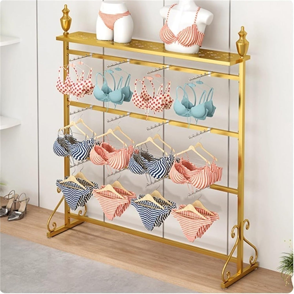 3 Tier Freestanding Lingerie Garment Rack, Metals, Underwear Display Stand, Commercial Shelves Clothes Rod, for Lingerie Socks Bra Panties Scarves,(Black,120 * 40 * 155cm)