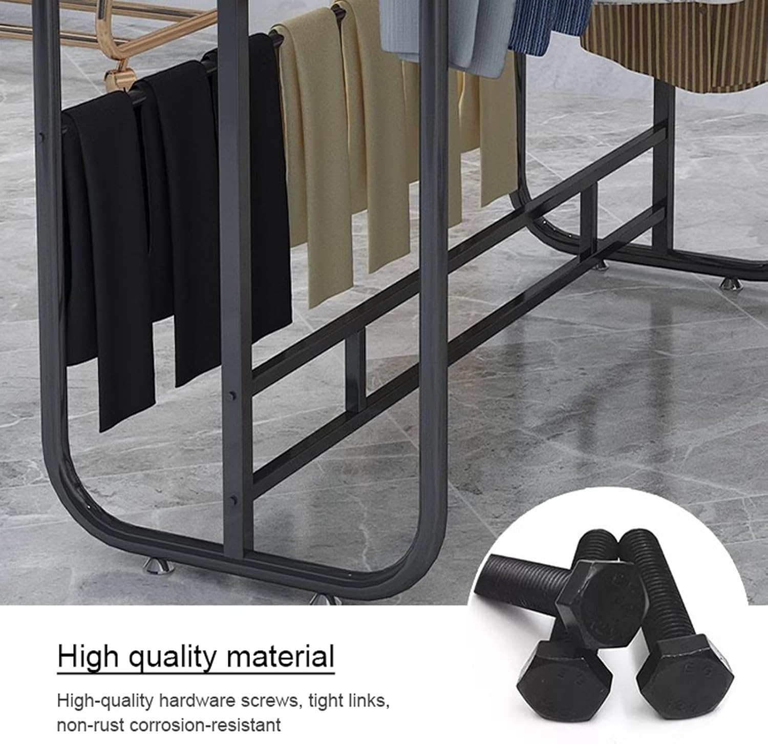 4-Tier Underwear Display Stands, Wrought Iron Floor-Standing Display Stand, Garment Racks with Top Storage Shelf and Hanging Bar, for Bag Skirts Socks Panties Shorts Underwear Bra