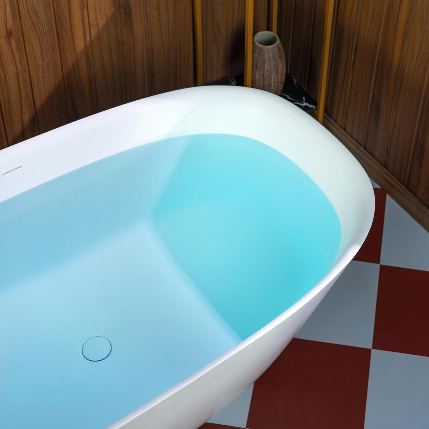 WOODBRIDGE 55 in. x 31.5 in. Stone Resin Luxury Contemporary Solid Surface Freestanding Bathtub in Matte White