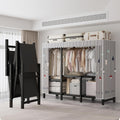 Free Standing Closet Organizer, Heavy Duty Wardrobe Closet Clothing Rack with Storage Shelvels, Carbon Steel & Oxford Cloth Cover, Dustproof, Storage Garment Rack for Bedroom, 600lbs (Black)