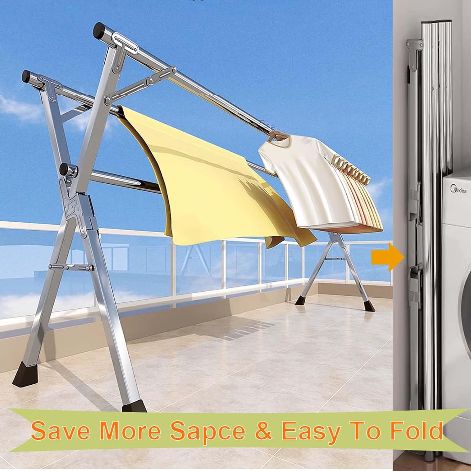Portable Outdoor Clothes Drying Rack, Foldable Laundry Stand, Large Free-Standing Collapsible Garment Rack with 20 Windproof Clips - Ideal for Indoor & Outdoor Use