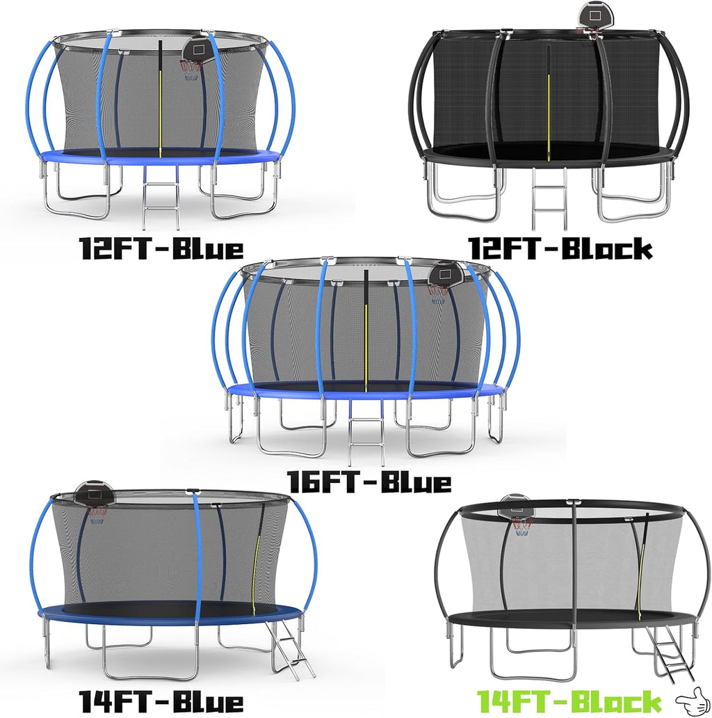 Tranpoline 10FT 12FT 14FT 16FT Tranpoline for Kids with Safety Enclosure Net Recreational Tranpoline for Adults ASTM Approval Backyard Outdoor Tranpoline with Basketball Hoop