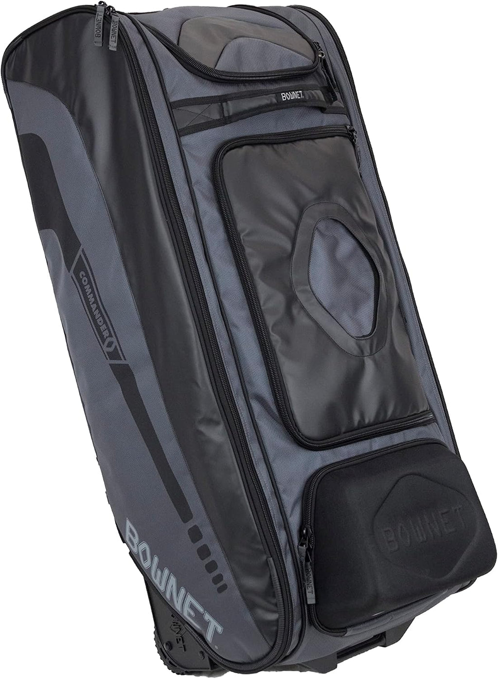 Bownet Commander Rolling Catcher's Gear Bag with Wheels – Baseball & Softball Equipment Bag for Travel Ball, Youth & Adult, 14 Pockets, Molded Helmet Case, Airline Approved