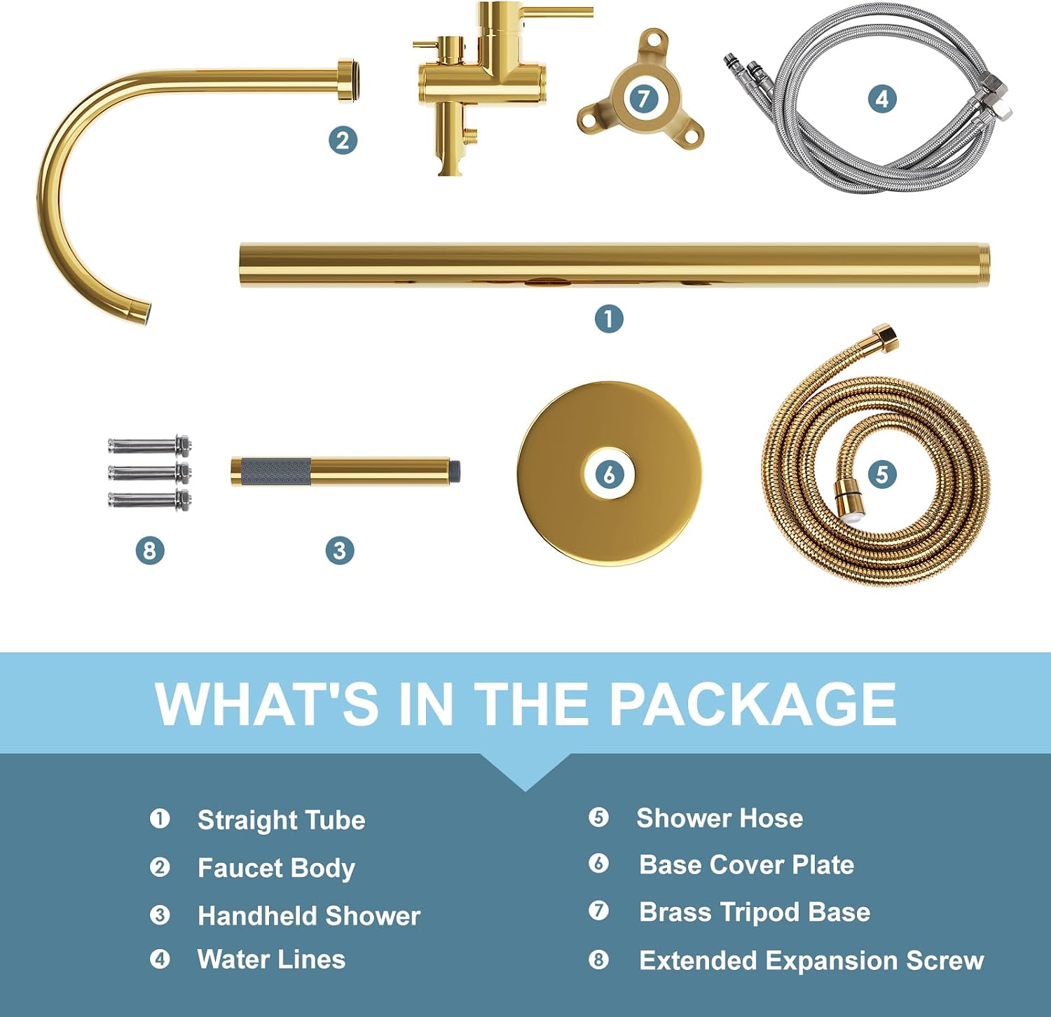 HAWKROWN Freestanding Bathtub Faucet, Floor Mount Bathtub Faucet with 2 Water Outlet Modes, Swivel Gooseneck Spout with Hand Shower, Brass Single Handle Tub filler, Max Flow Rate 7.4 GPM, Gold