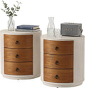 HOMPUS Round 3 Drawer Nightstand Set 2, Farmhouse Chest of Drawers, No Assemble Required, Modern Nightstand Set of 2, Wood Bedside End Tables w Drawers for Bedroom, Brown + White