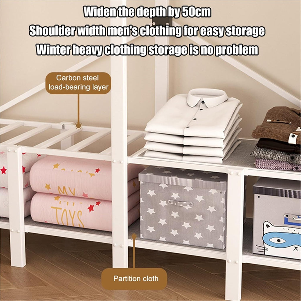 75in Portable Wardrobe Closet Rack, 1100lbs Heavy-Duty Foldable Steel Closet With Cover, Freestanding Enclosed Armoire For Hanging Clothes, Bedroom Storage Organizer