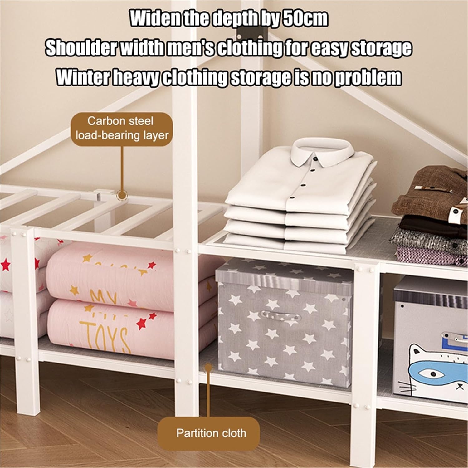 75in Portable Wardrobe Closet Rack, 1100lbs Heavy-Duty Foldable Steel Closet With Cover, Freestanding Enclosed Armoire For Hanging Clothes, Bedroom Storage Organizer