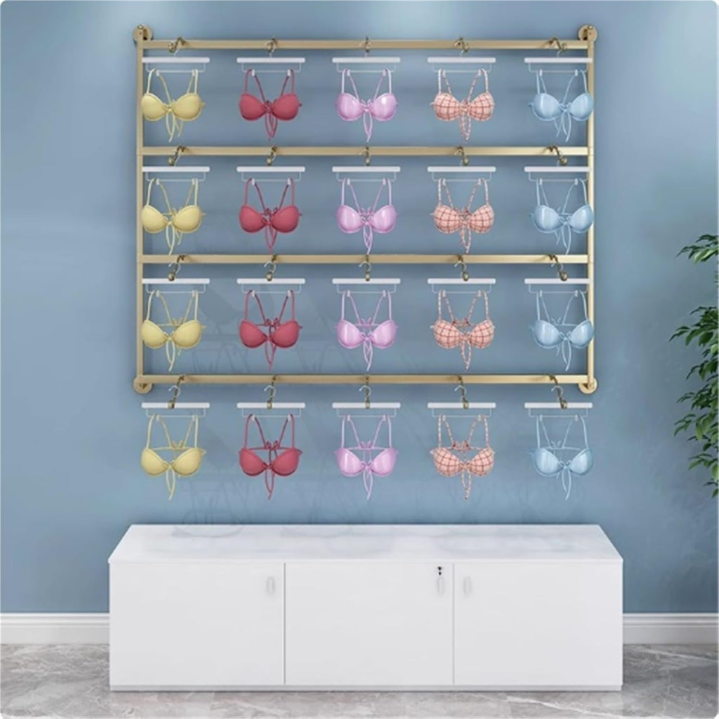 4 Tier Underwear Display Stand, Clothing Store Boutiques Retail Lingerie Garment Rack, Metals, Commercial Shelves Clothes Rod, for Lingerie Socks Bra Panties Scarves(Gold,90 * 120cm)