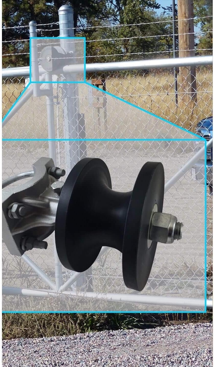 Cantilevered Gate Rollers, Cantilevered Rollers, Rolling Cantilever, Slide Gate Roller Hardware, for 3' Post, 2-3/8' Chain Link Fence Gate Frame - Nylon Roller