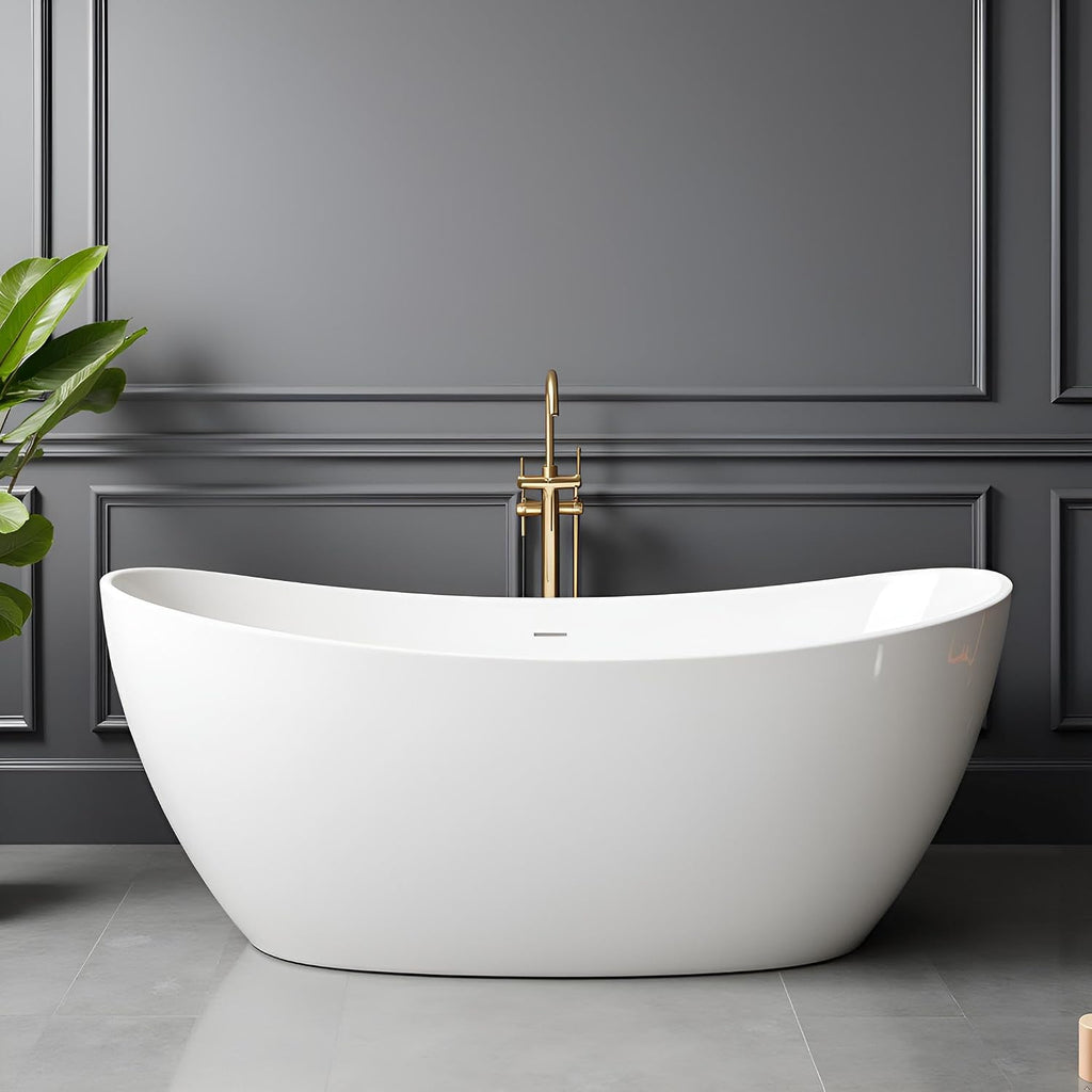 65' Acrylic Freestanding Bathtub, Stand Alone Tub, Soaking Tubs for Bathroom, Free Standing Tub with Integrated Overflow and Drain, cUPC Certified, Gloss White