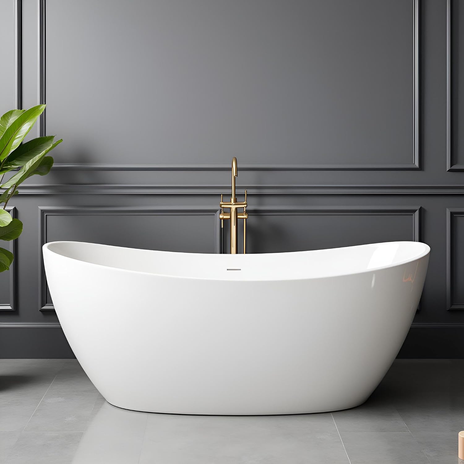 65' Acrylic Freestanding Bathtub, Stand Alone Tub, Soaking Tubs for Bathroom, Free Standing Tub with Integrated Overflow and Drain, cUPC Certified, Gloss White