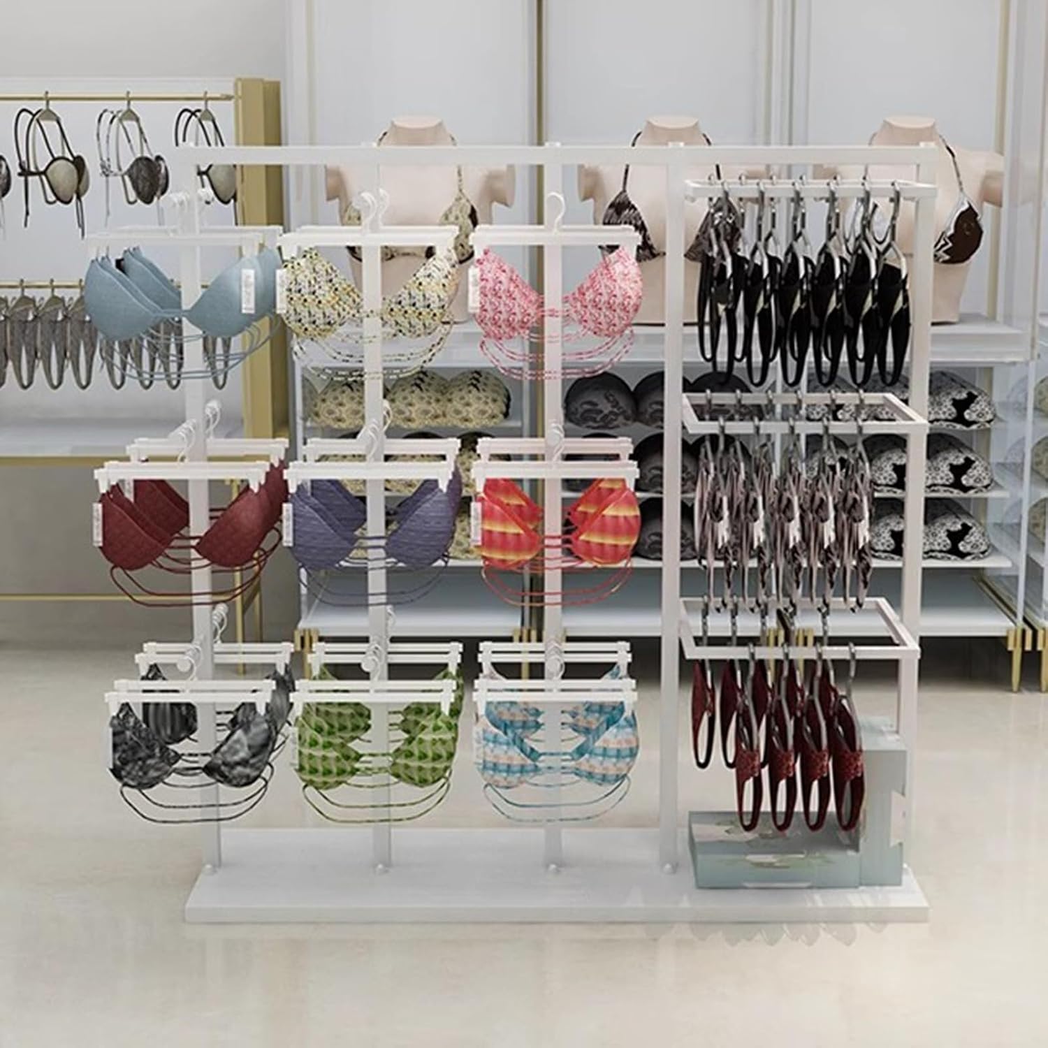 Customize what you need Freestanding Clothing Store Organizer Rack, Underwear Rack, Retail Store Scarf Panty Shorts Bra Hijab Silk Shawl Display Stand for Bouti(Black B 130X40X130CM)
