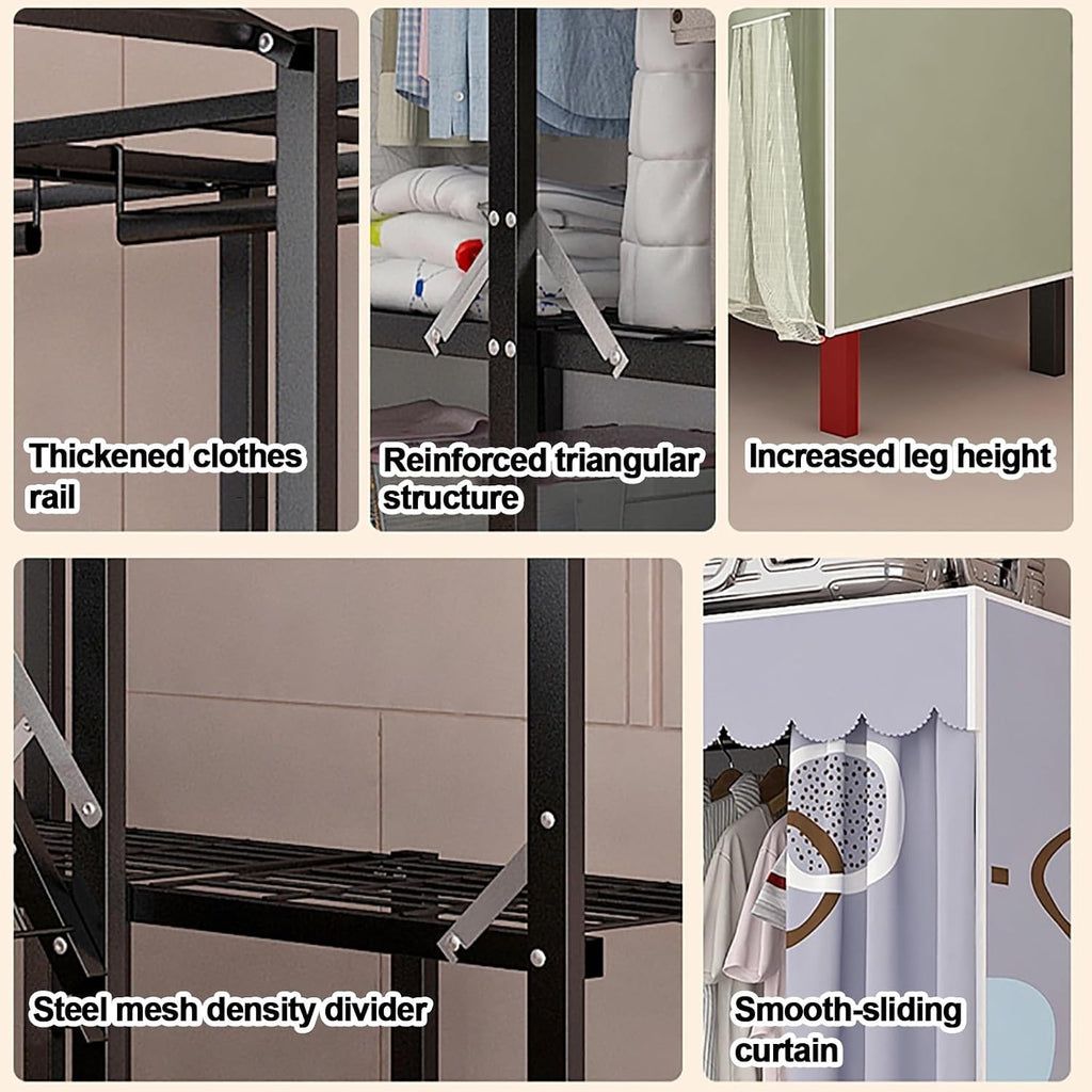 Foldable Portable Wardrobe Closet With Cover, Coat Storage Garment Racks, Metal Clothing Rack For Hanging Clothes, Metal Clothes Rack For Bedroom, Dorm(Pink,105x170x45cm)