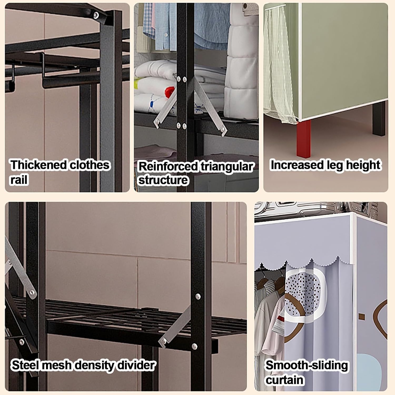 Foldable Portable Wardrobe Closet With Cover, Coat Storage Garment Racks, Metal Clothing Rack For Hanging Clothes, Metal Clothes Rack For Bedroom, Dorm(Pink,240x170x45cm)