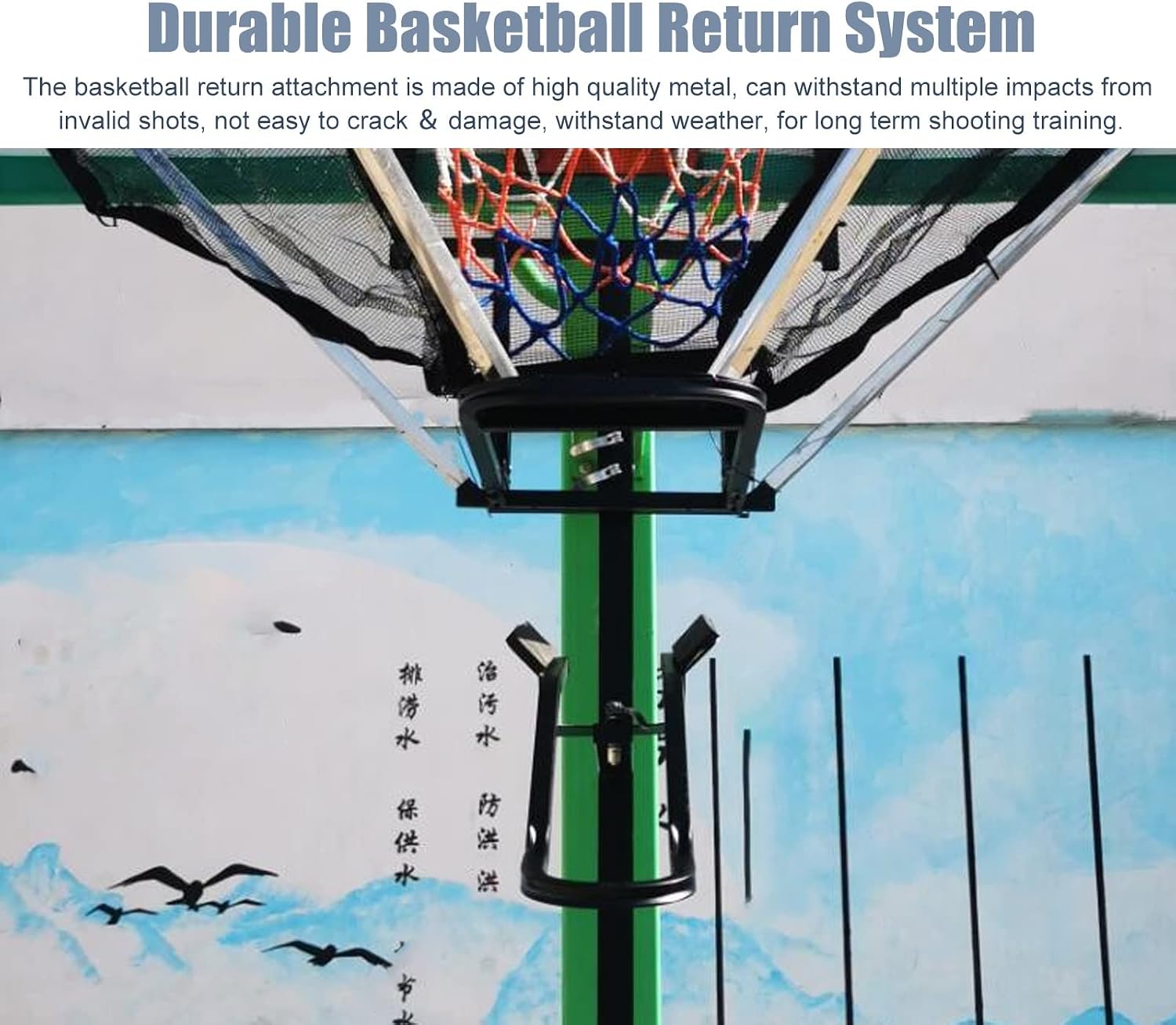 Basketball Shot Returner Hanging Basketball Return Net Rebounder, Metal Basketball Shooting Trainer Equipment with Storage Bag, Rotatable Portable Ball Return System