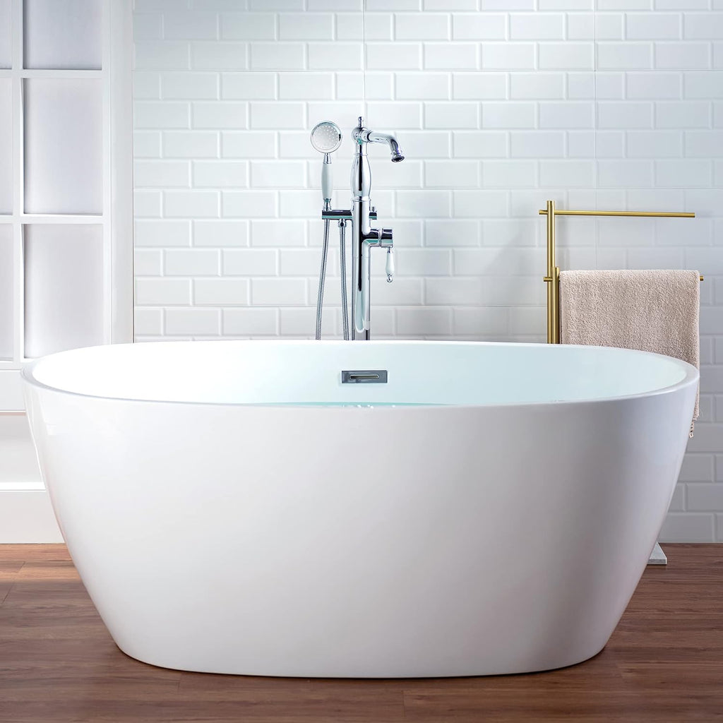 WOODBRIDGE Contemporary Single Handle Floor Mount Freestanding Tub Filler Faucet with Hand Shower in Chrome Finish