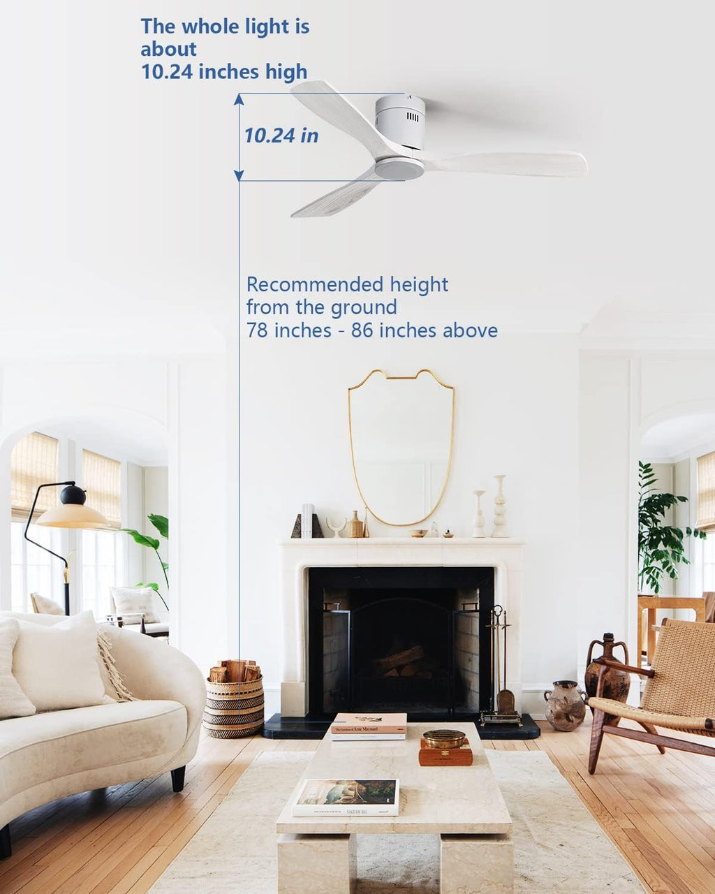 Sofucor 52 Inch Flush Mount Ceiling Fan No Light, Solid Wood Ceiling Fans without Lights Remote Control, Reversible DC Motor, Indoor/Outdoor Ceiling Fans for Bedroom Living Room Farmhouse Patio