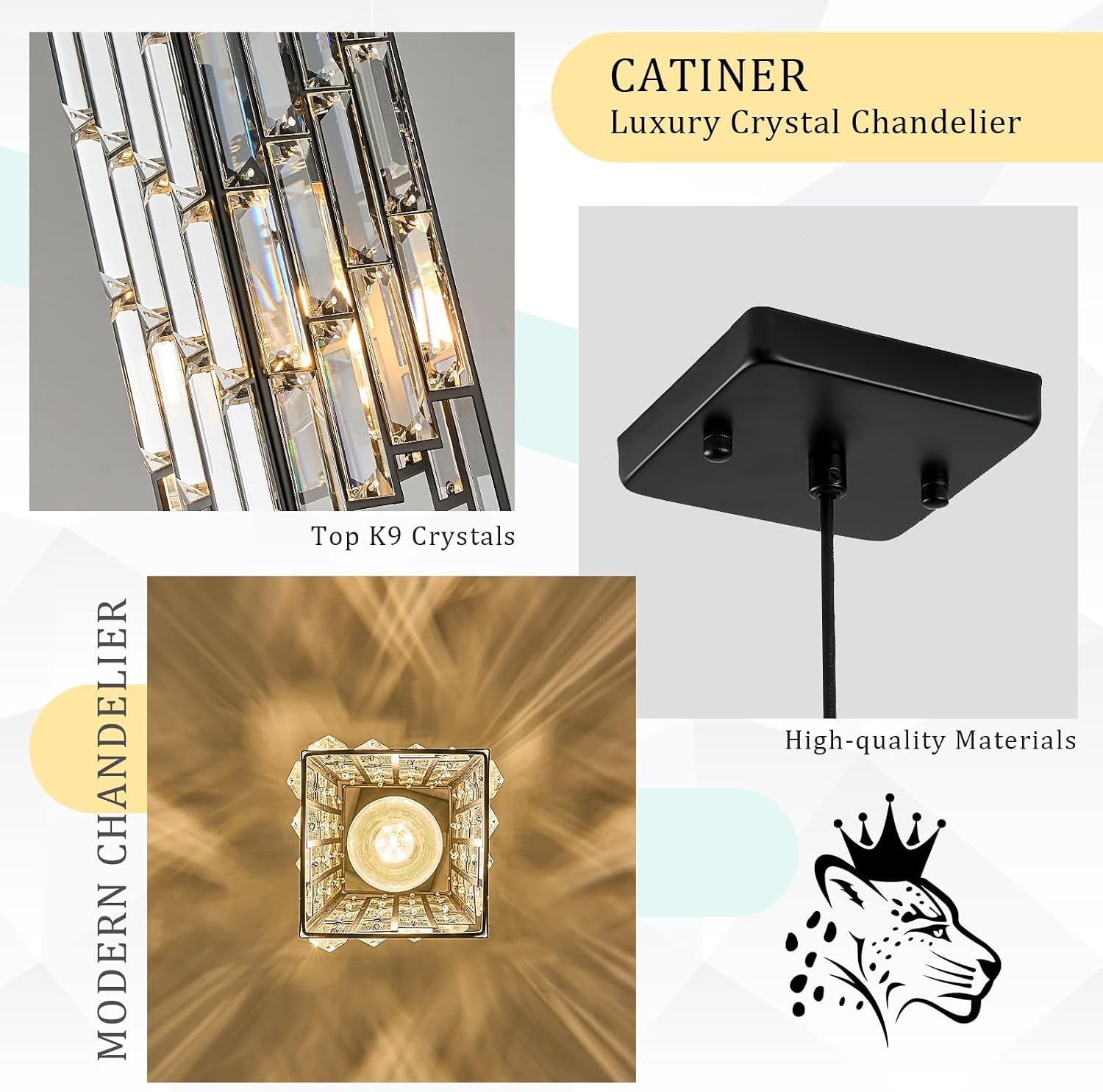 CATINER Black Crystal Pendant Lights 3 Pack, Mini Hanging Pendant Lighting Fixture with Adjustable Cord, Modern Kitchen Island Pendant Lights for Dining Room, Bedroom, Hallway, E26 Base
