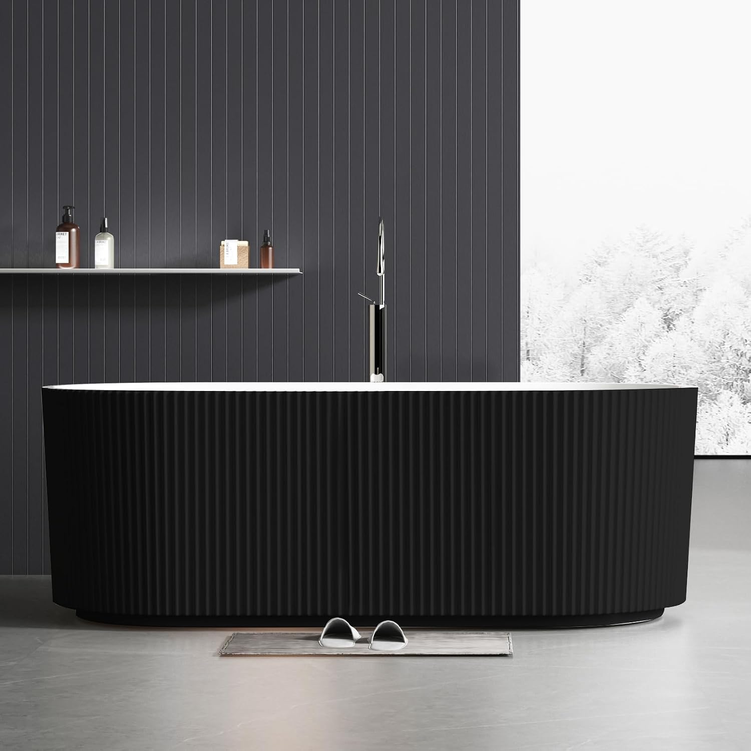 67' Acrylic Freestanding Bathtub, Modern Acrylic Soaking Bathtub, Freestanding Rectangular Tub with Matte Drain and Overflow, Ergonomic Deep Design, Double-Walled Insulation, CUPC Certified