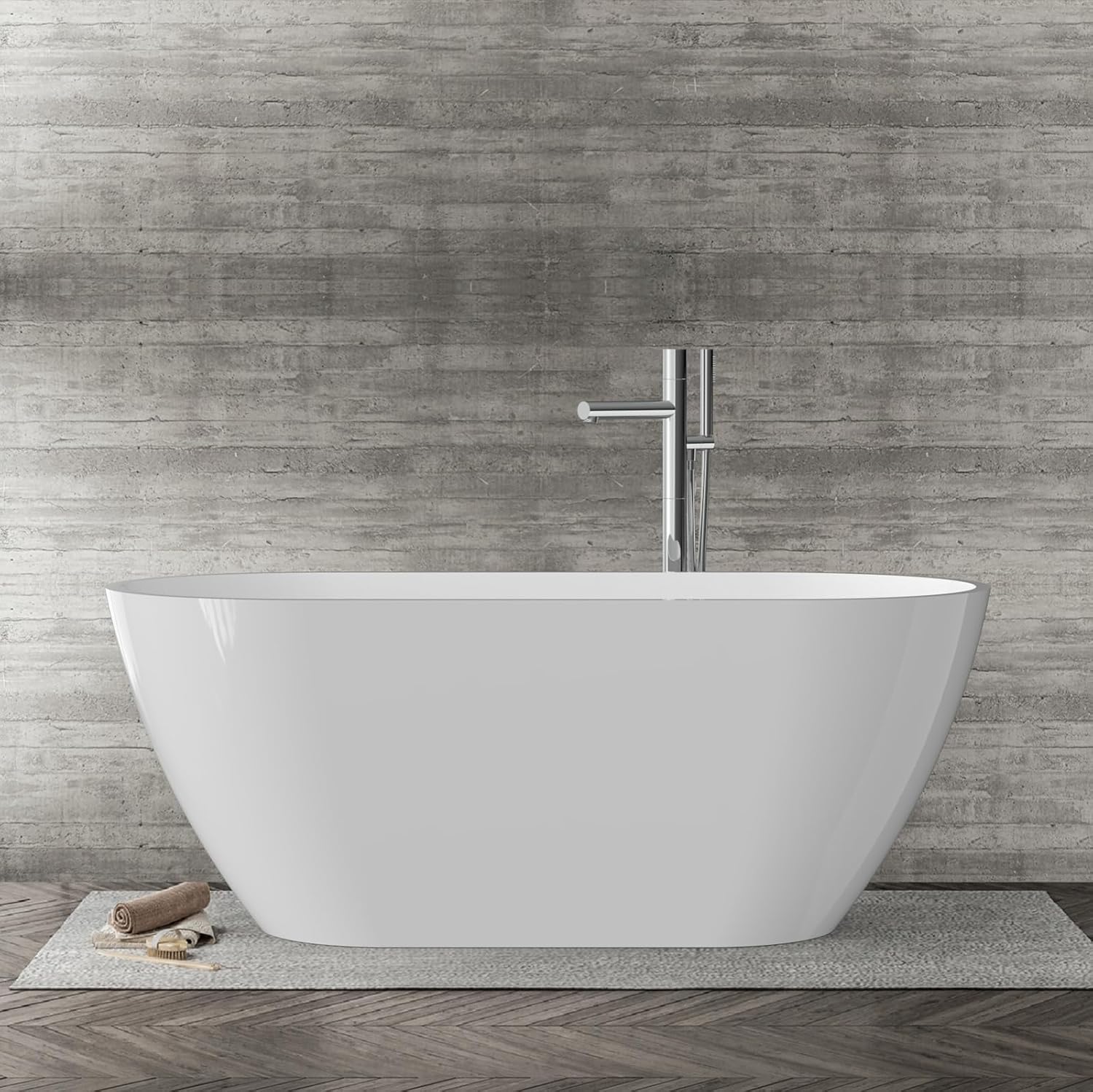 Freestanding Bathtub 67 Inch, Oval Acrylic Stand Alone Tub with Chrome Drain, Modern White Soaking Tub for Bathroom Renovation, Ergonomic Design for Family or Guest Bathroom