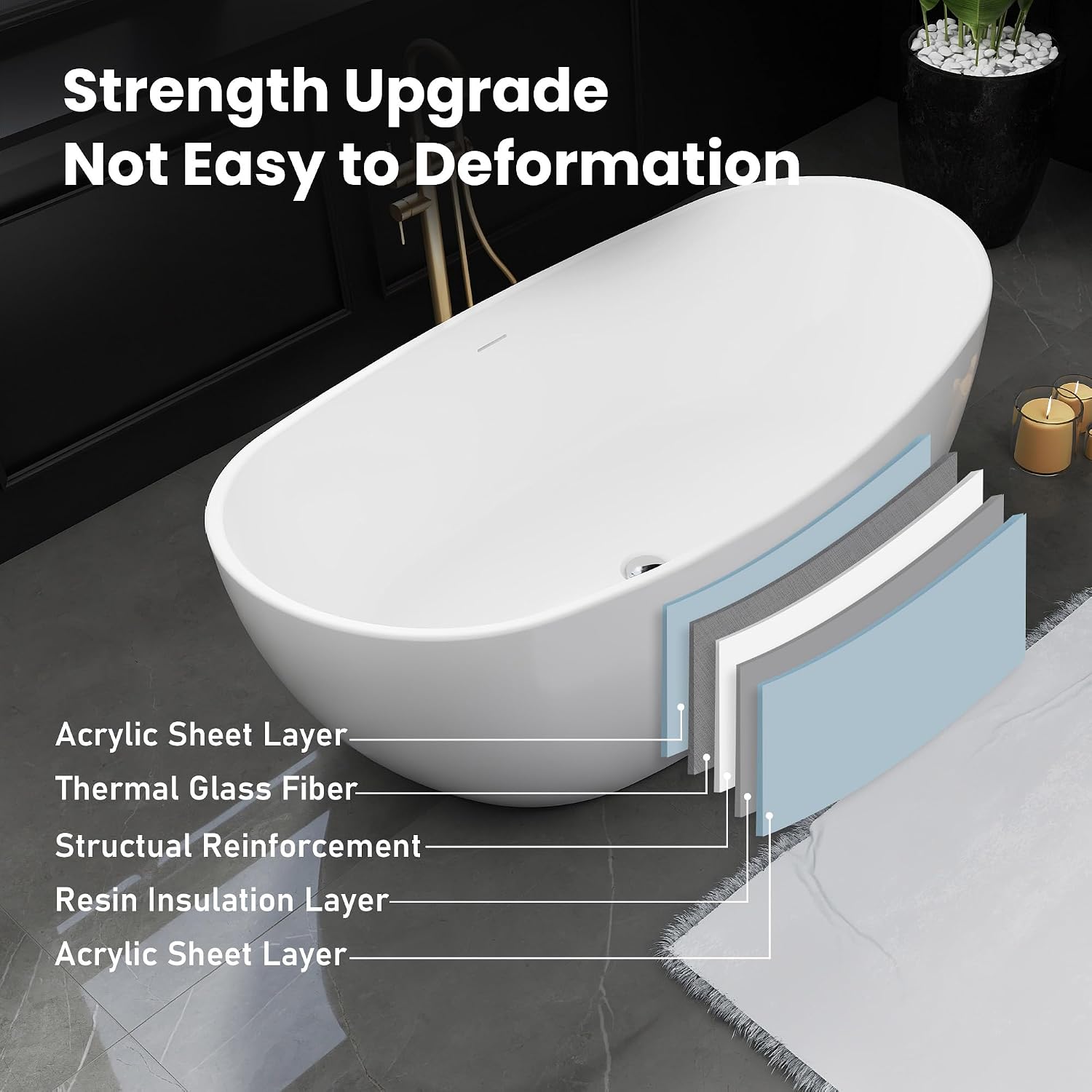 60' Acrylic Free Standing Tub, Freestanding Bathtub, Stand Alone Tub, Soaking Tubs for Bathroom, Integrated Overflow and Drain, cUPC Certified, Gloss White