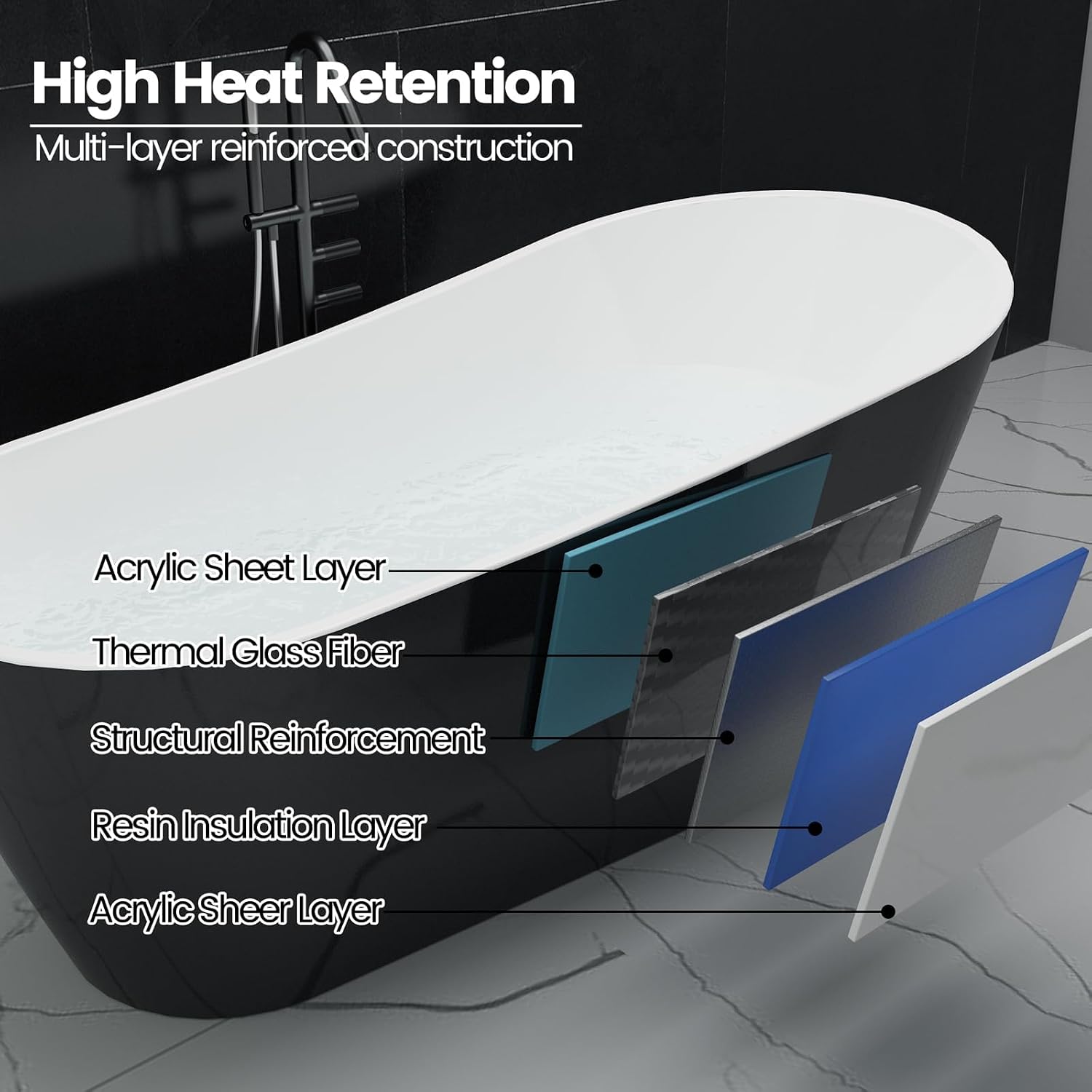 67 Inch Freestanding Bathtubs, Acrylic Soaking Tub, Modern Free Standing Bathtub with Integrated Overflow, Deep Ergonomic Design for Spa-Like Relaxation