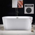 WOODBRIDGE 59' Acrylic Freestanding Bathtub Contemporary Soaking White Tub with Matte Black Overflow and Drain，B0012 -MB-Drain &O