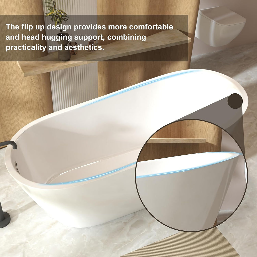 59' Freestanding Slipper Bathtub, Acrylic Soaking Tub with Chrome Overflow & Pop-Up Drain, cUPC Certified Special-Shaped Tub for Modern Bathroom, Gloss White