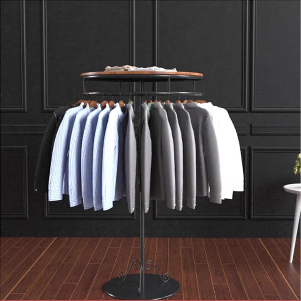 Multi-Purpose Garment Rack, Round, Floor Standing Clothing Stand, Metal Clothes Retail Display Shelf, for Bedroom Boutique Commercial Shop Laundry Room, 53.1in(70 * 135cm)