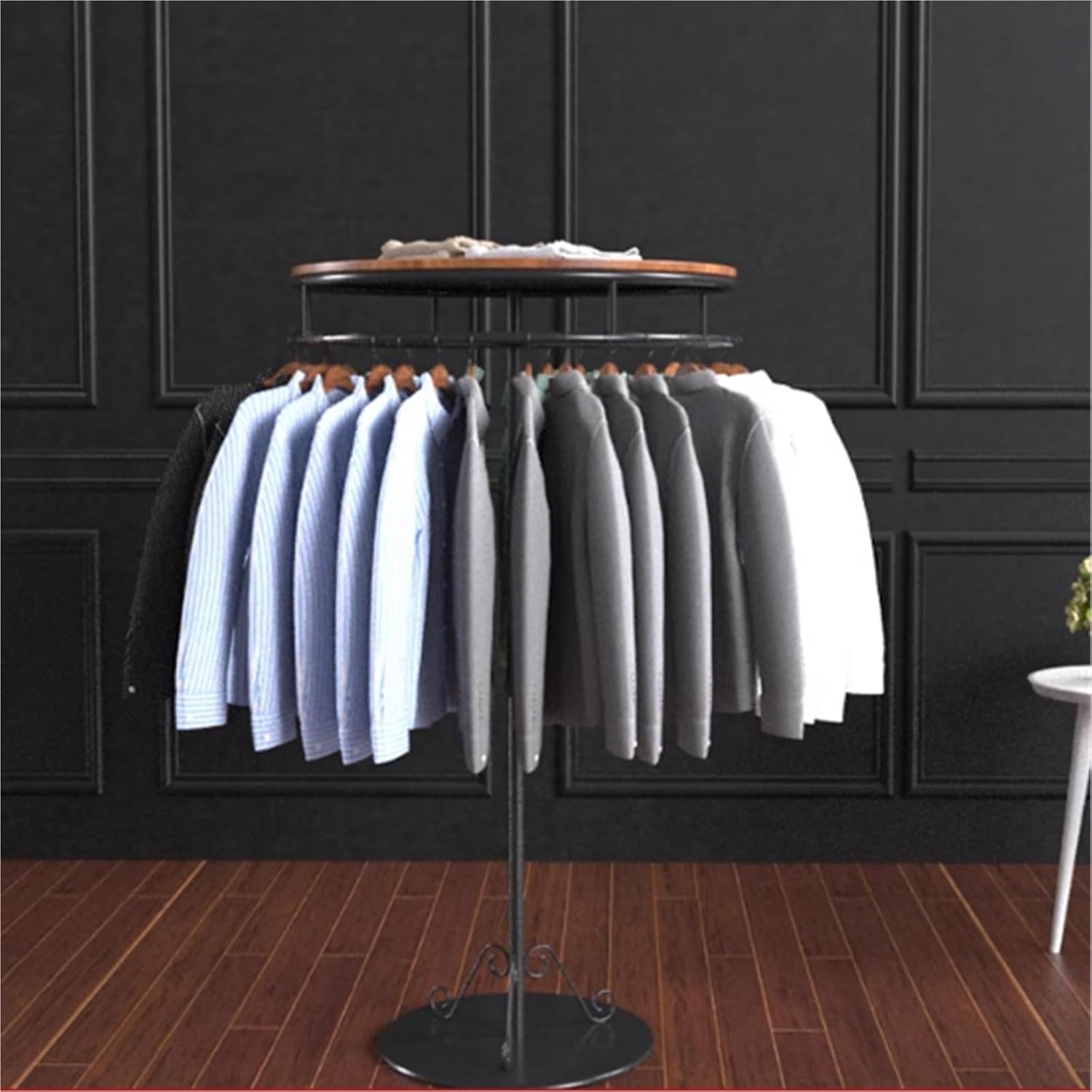 Multi-Purpose Garment Rack, Round, Floor Standing Clothing Stand, Metal Clothes Retail Display Shelf, for Bedroom Boutique Commercial Shop Laundry Room, 53.1in(70 * 150cm)